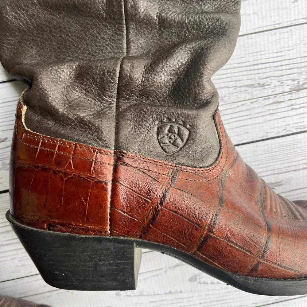 ARIAT Womens Slouch Western Cowboy Boots Cognac Croc Embossed Leather Size 8B - Picture 4 of 12